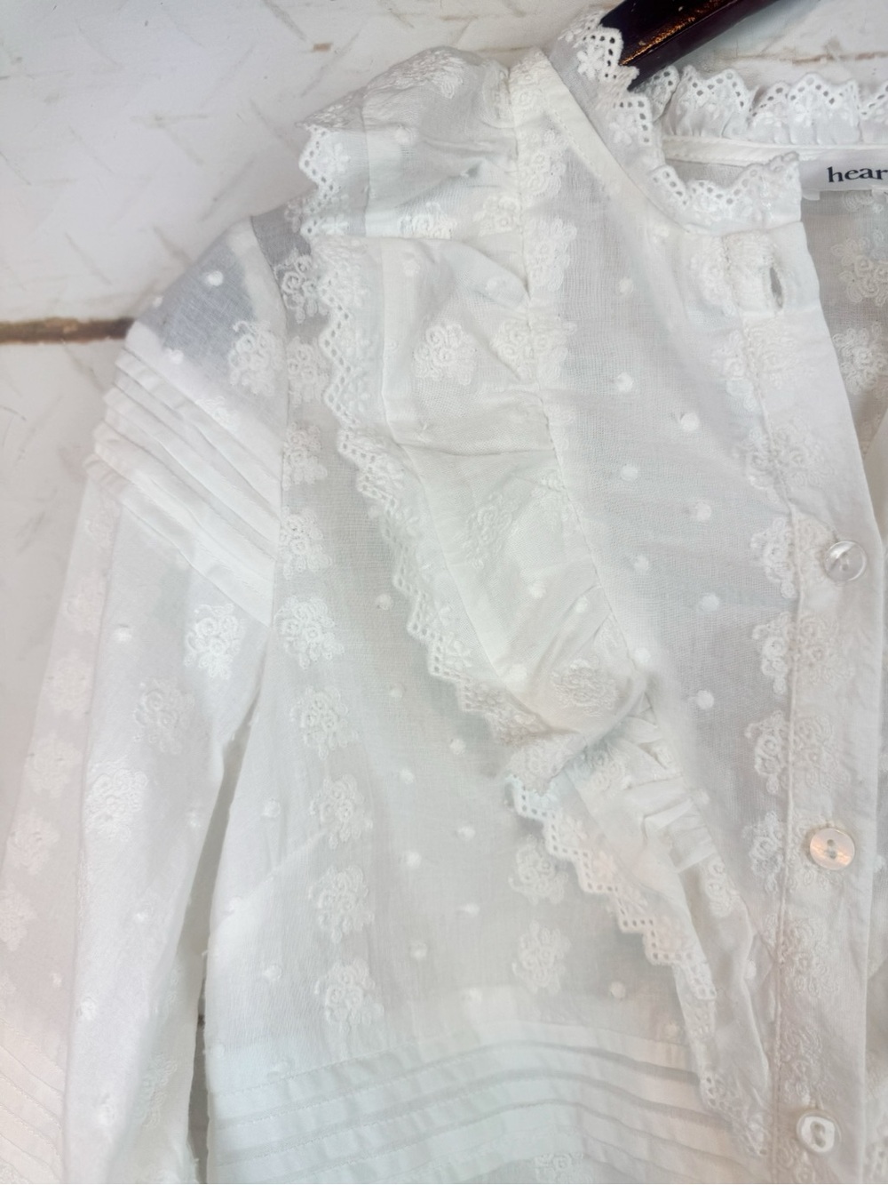 Heartloom | White Romy Button Down Ruffle Top, XS - Picture 5 of 8